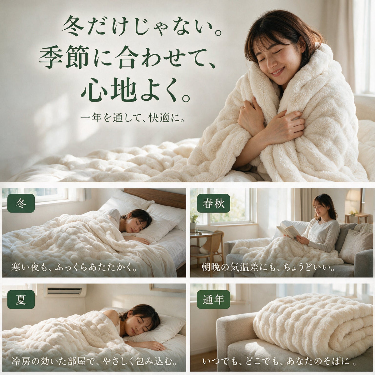 ふわとろ毛布を季節ごとに使うところ 冬・春秋・夏・通年